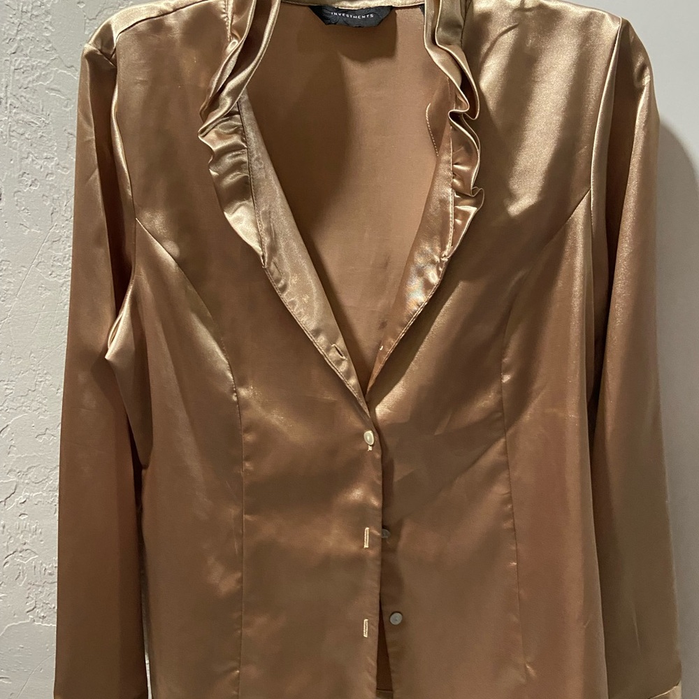 Satin Ruffle Blouse in Gold